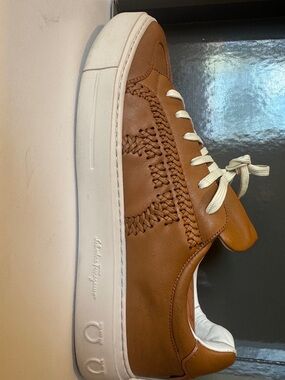 Salvatore Ferragamo Tan Leather Low-Top Sneaker with White Sole